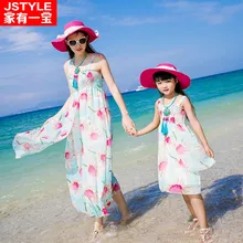 Новая летняя одежда для семьи богемные пляжные платья с рисунком и завязками на талии для мамы и дочки