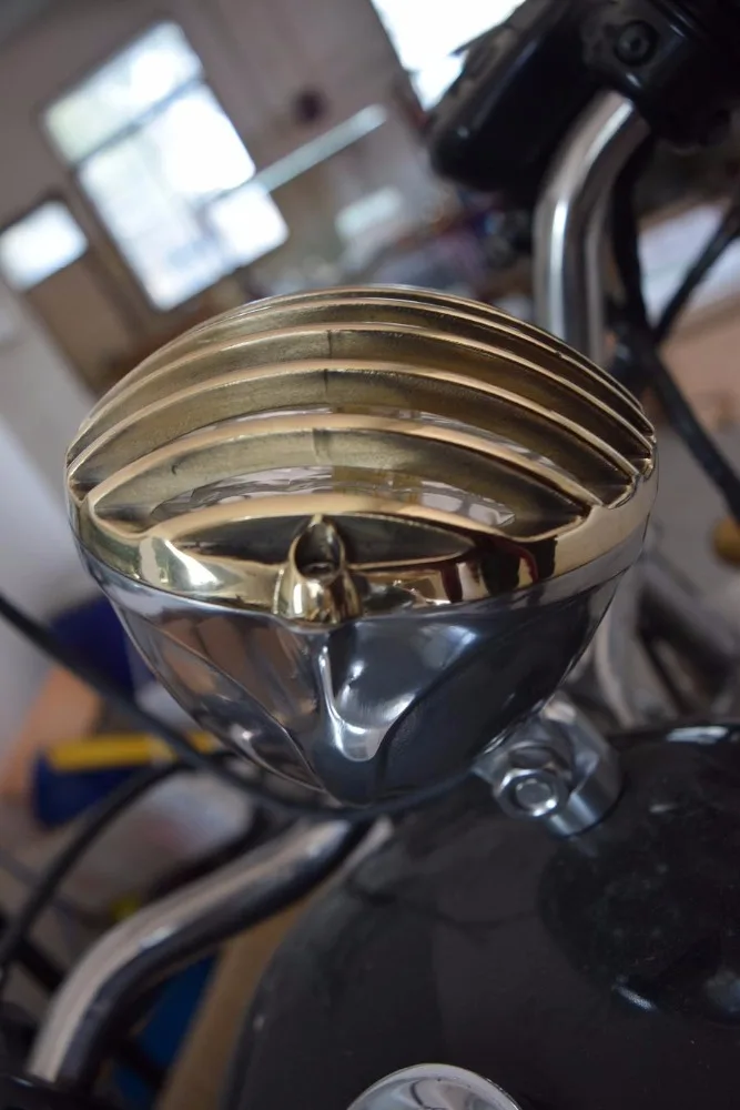 cafe racer motorcycle led headlight for harley and davidson brass