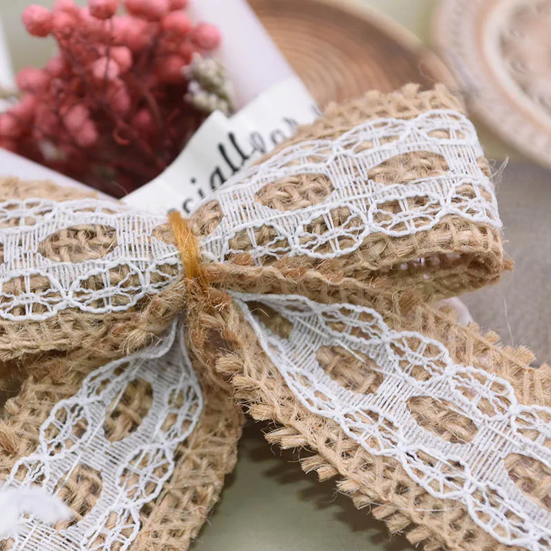 5/10pcs Jute Bow Vintage Natural Jute Burlap Hessian Bows Lace Ribbon Trim for Wedding Decoration Home Sewing Hat Accessories 8z