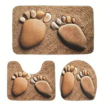 

Three Pieces Toilet Rug Bathroom Pedestal Mat Set Durable Skidproof Water-absorbing Contour Rug Toilet Lid Cover Bath Mat