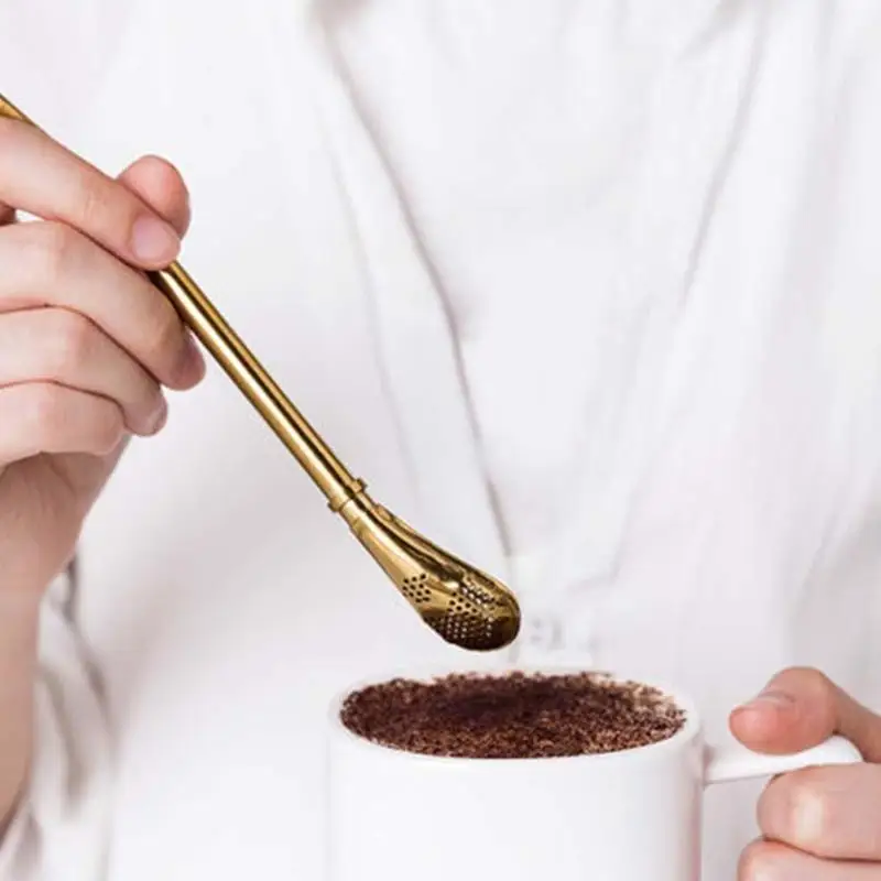 

Environmentally Reusable Stainless Steel Drink Straw Creative Coffee Long Tea Filter Mate Tea Straw Spoon For Mugs Accessories