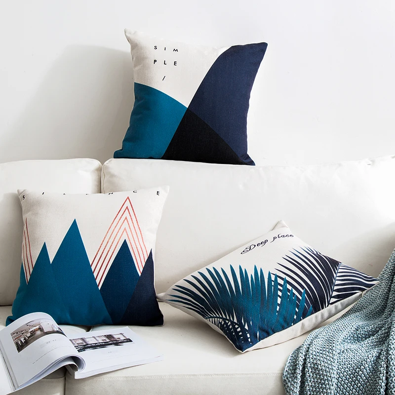 

Decorative cushion cover/Ins Blue Geometry Nordic Simplicity cotton pillow/Wholesale and retail cushions/Marine style waist