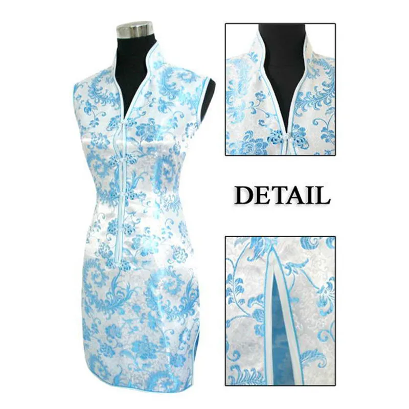 Black Red Chinese Traditional Women Summer Dress Silk Satin Cheongsam Sexy V-Neck Qipao Floral Size S M L XL XXL XXXL