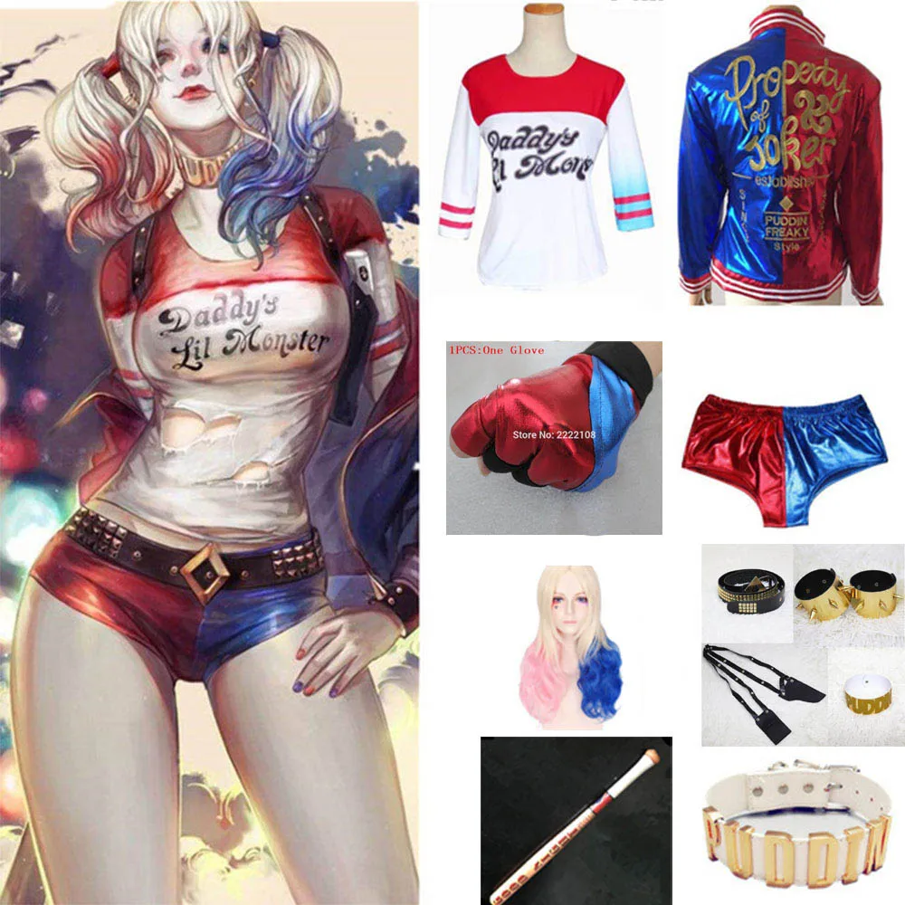 New Halloween Adult Harley Quinn Suicide Squad Pajamas Sets Women Cosplay Costumes Full Set Women Accessories Halloween Costumes