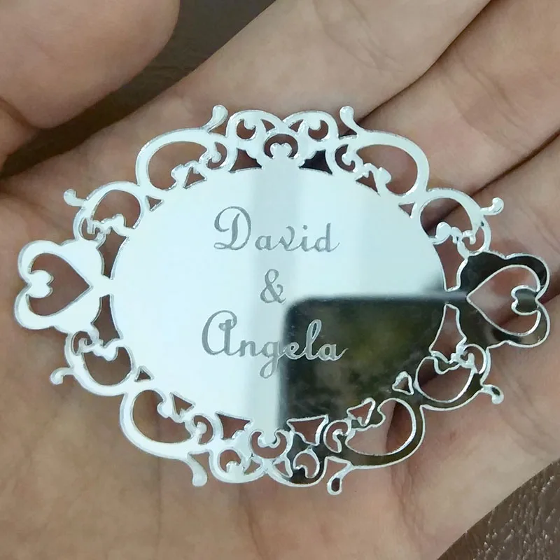  Personalized Oval Mirror Acrylic Sticker Custom Name Party Decor Favors Invitation Card Wedding Par - 4000022251208
