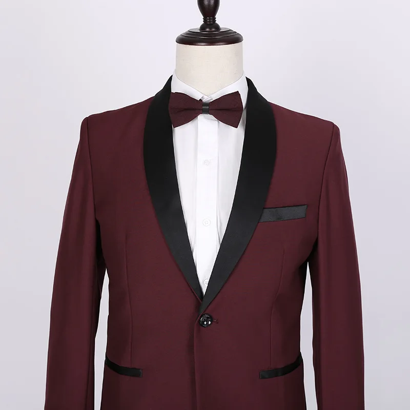 PYJTRL Классическая шаль с лацканами бордовый комплект из двух предметов костюмы Свадебные Мужские костюмы Homme Tuxedo Terno Masculino Slim Fit body suit