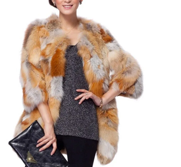 Модное пальто из натурального меха, настоящее длинное пальто из меха Красной лисы, Женская трендовая куртка из меха лисы, Женское пальто TFP727