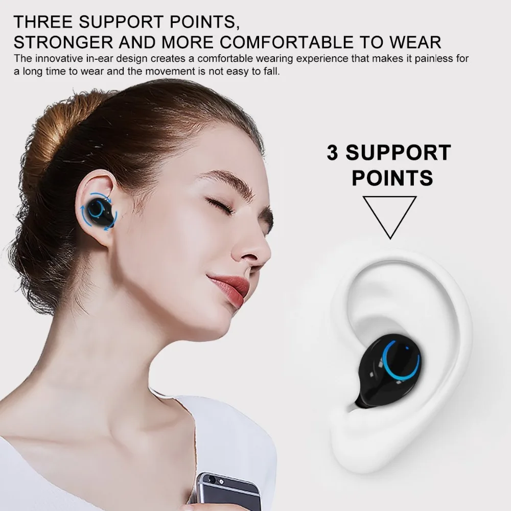 True Wireless Earbuds Stereo Bluetooth Earphones Wireless Bluetooth Headphone Earphone with Built-in HD Mic and Charging Case