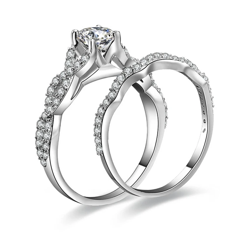 

COLORFISH Original Authentic 925 Sterling Silver Women Infinity Ring Set 0.5 ct Round Twist Braided Engagement Wedding Ring Sets