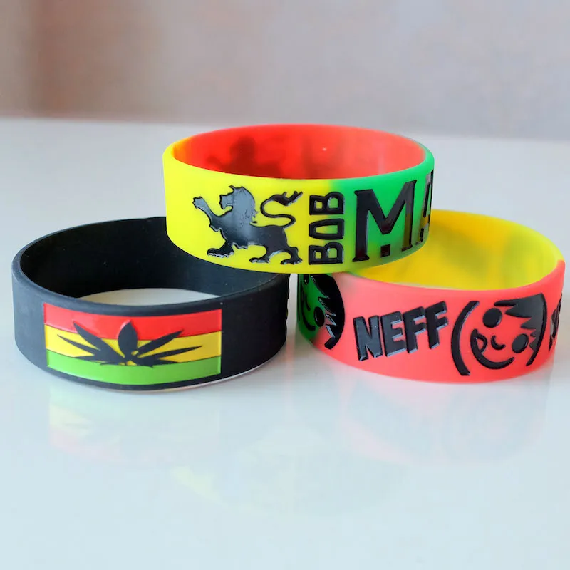 

20pcs/Lot silicone reggae bracelet wristband rasta hiphop leaves jamaica weed wristband fashion jewelry vintage punk hiphop