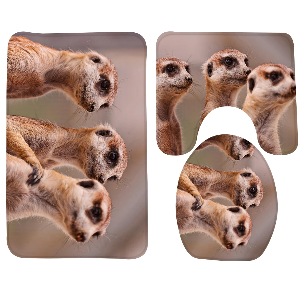 Продажа 3 шт. Ванная комната Коврики комплект три коричневый Сурикаты Товары для ванной нескользящие Для ванной Коврики туалет Коврики