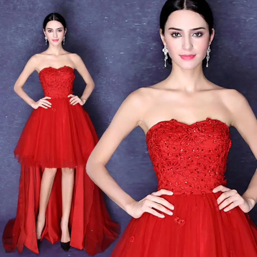 cobertura todo lo mejor transacción Vestido de fiesta Rojo Vestido de Noche Sin Tirantes Corto Delantero Volver  Larga Cola de Vestidos Para Ocasiones Especiales Mujeres Dulce Vestido  Formal _ - AliExpress Mobile