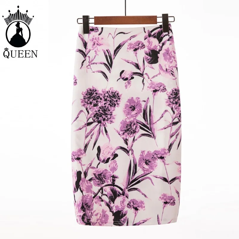 

Women Skirts Plus Size 2019 New Summer Sexy Casual Knee Length High Waist Floral Printed Skirt Office Lady Long Skirts