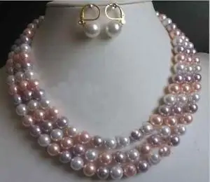 

Free shipping@@@@@Natural mixed White pink purple shell Pearl Necklace Bracelet Set 8mm 17-19" 7.5" L110