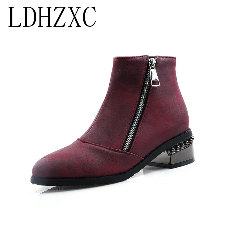 

LDHZXC Fashion Ankle Boot Zipper High Heels Short Boots Pointed Toe Spring Boots Shoes Spring Woman Boots Szie34-46