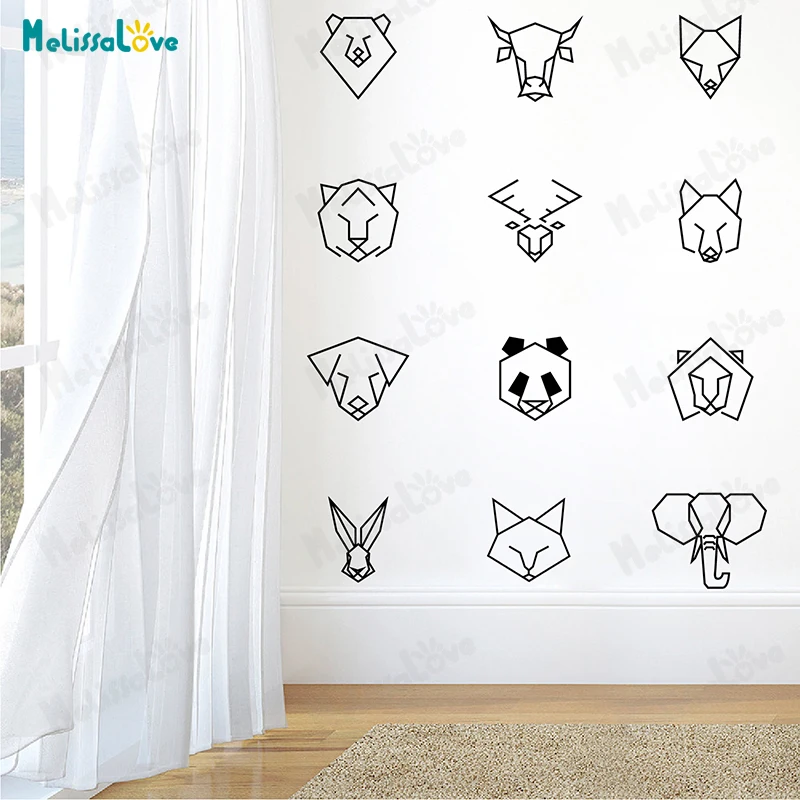 12 قطعة/المجموعة هندسية ديكور الفينيل جدار ملصقا ل غرفة الحضانة الحيوان الشارات ورق حائط لحجرة النوم JW594