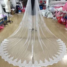 Белая/цвета слоновой кости кружевная накидка-Фата 10" W x 120"(3 метра) Соборная Длинная свадебная накидка шаль кружевная отделка Свадебные аксессуары