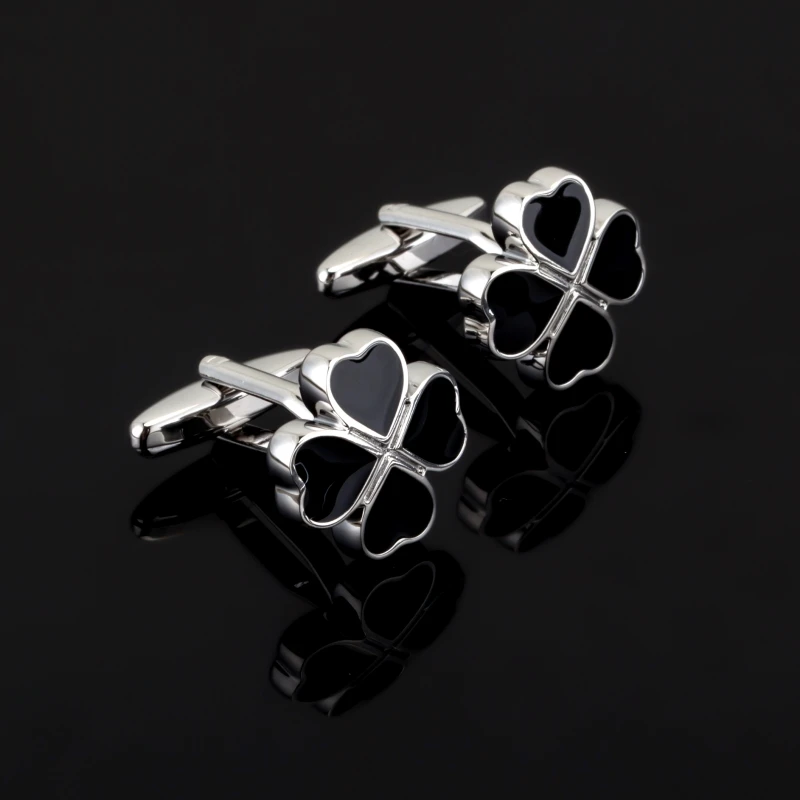 

Lucky four-leaf clover Cufflinks for Mens Jewelry Shirt Cufflink Brand Cuff Buttons Silvery Cuff Link High Quality Christma gift