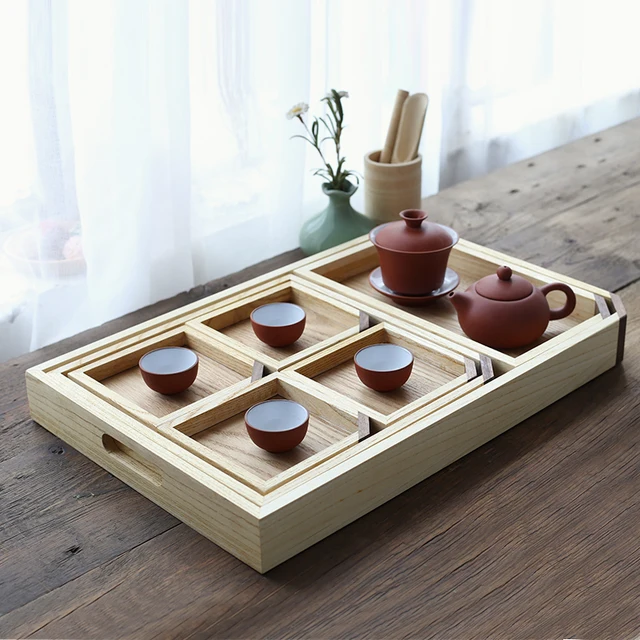 Ash Solid wood tea tray Japanese style Seven piece set large saucer fruit dish tea tray