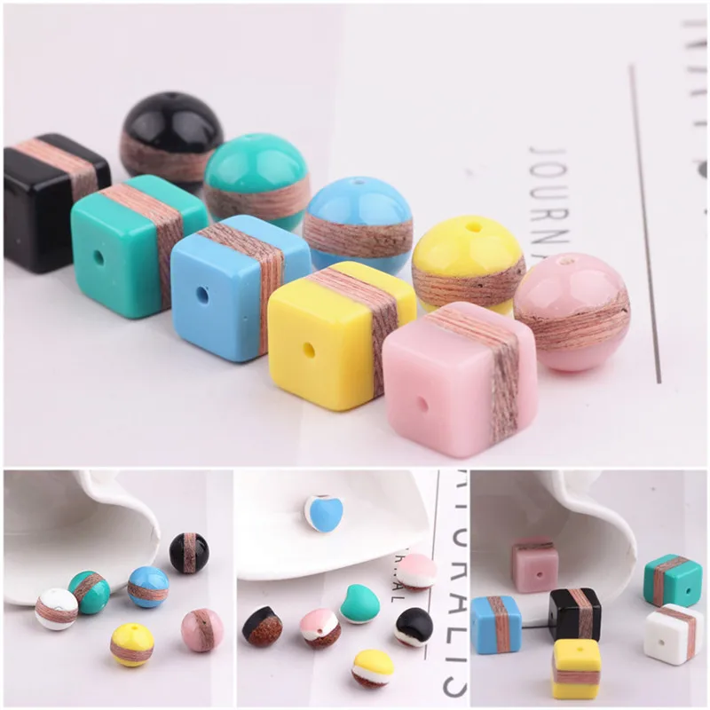 

Free Shipping 30PCs/Lot Wood Resin Stripes Beads Colorful 3D Cube Square Round Double Faces Jewelry Bracelet Necklace Beads