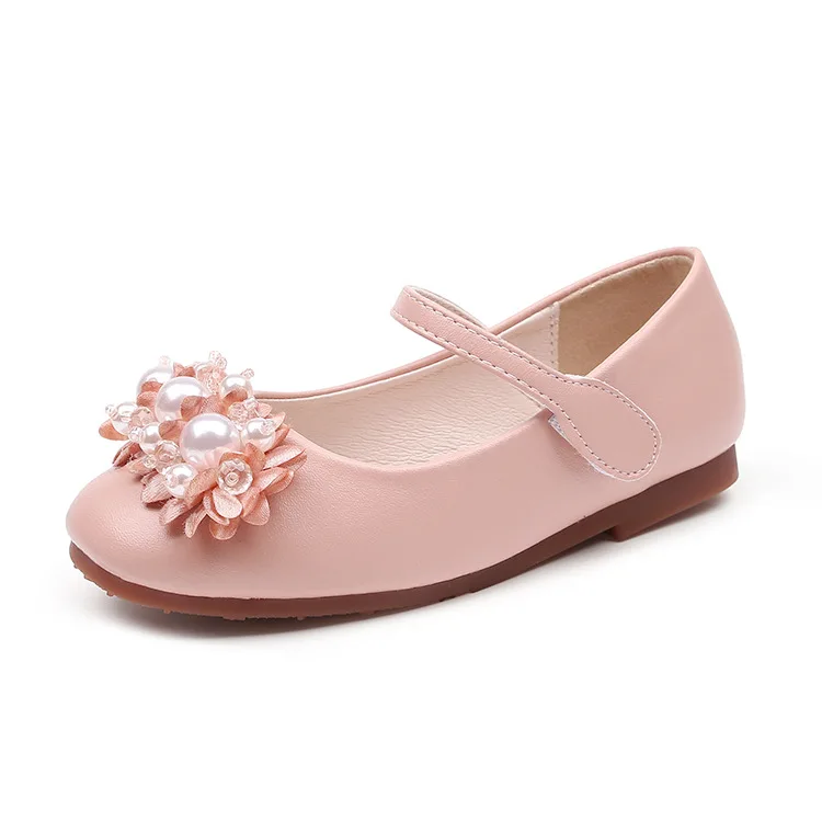 

ULKNN children's shoes pearl flower princess shoes sweet versatile comfortable girls single four seasons show shoes wholesale