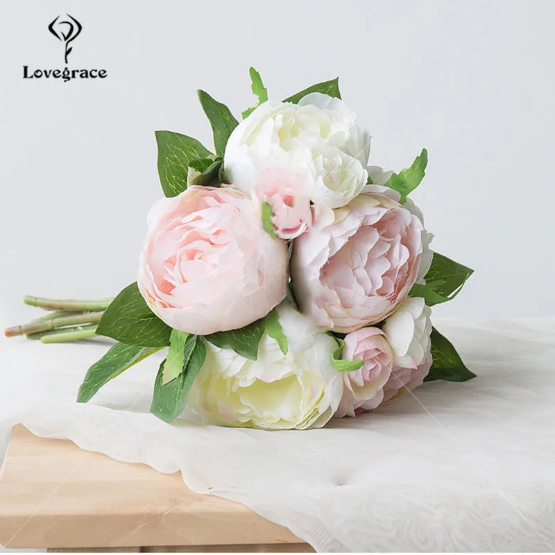 Lovegrace Свадебный букет Искусственные цветы пионы из шелка подружки невесты Свадебный букет Белый Розовый искусственные цветы для дома