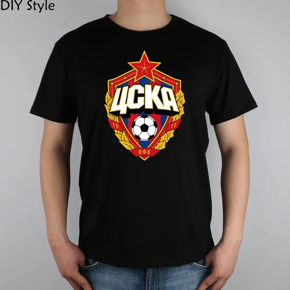 The central cska Moscow Russia LOGO font b T shirt b font Top Lycra Cotton Men