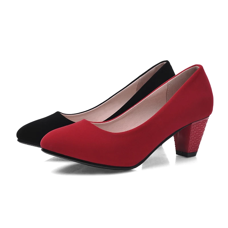 

PQECFS Big size 32-47 high quality spring & autumn women casual med heels pumps 2 colors