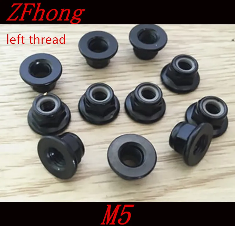 50pcs m5 left thread steel with black flange nylon lock nut nutsin