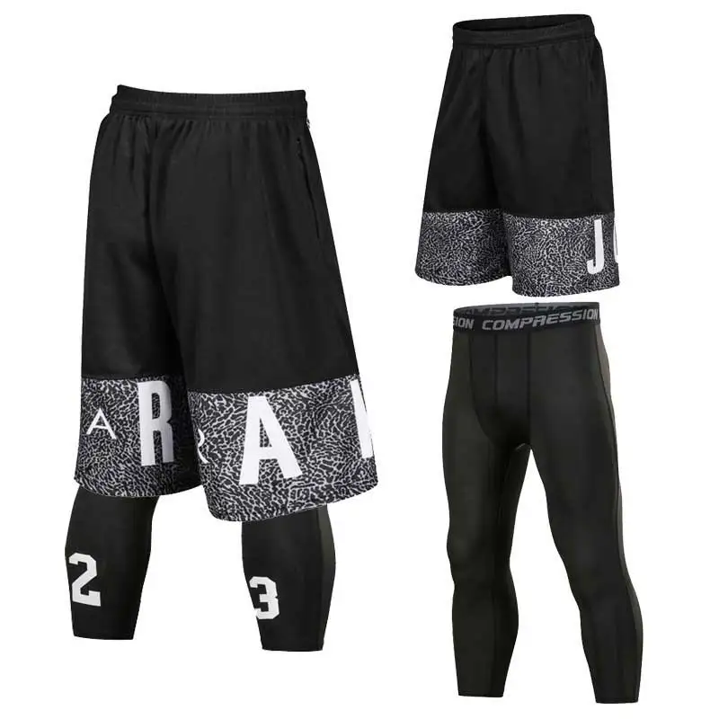 Мужские спортивные быстросохнущие Компрессионные шорты для тренировок, баскетбола, футбола, пеших прогулок, фитнеса, йоги 8502 - Цвет: black sets
