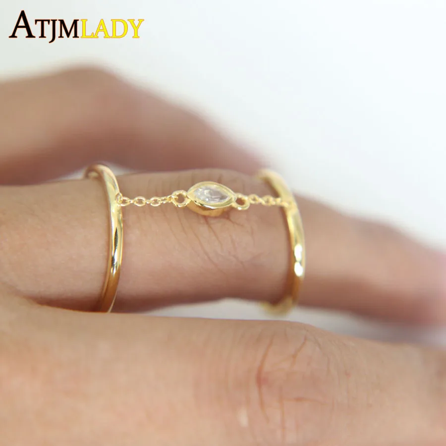 

Top Quality Vintage Gold CZ oval chain adjust size 925 sterling silve Full Finger Ring Armour Knuckle Ring Link Rings For Women