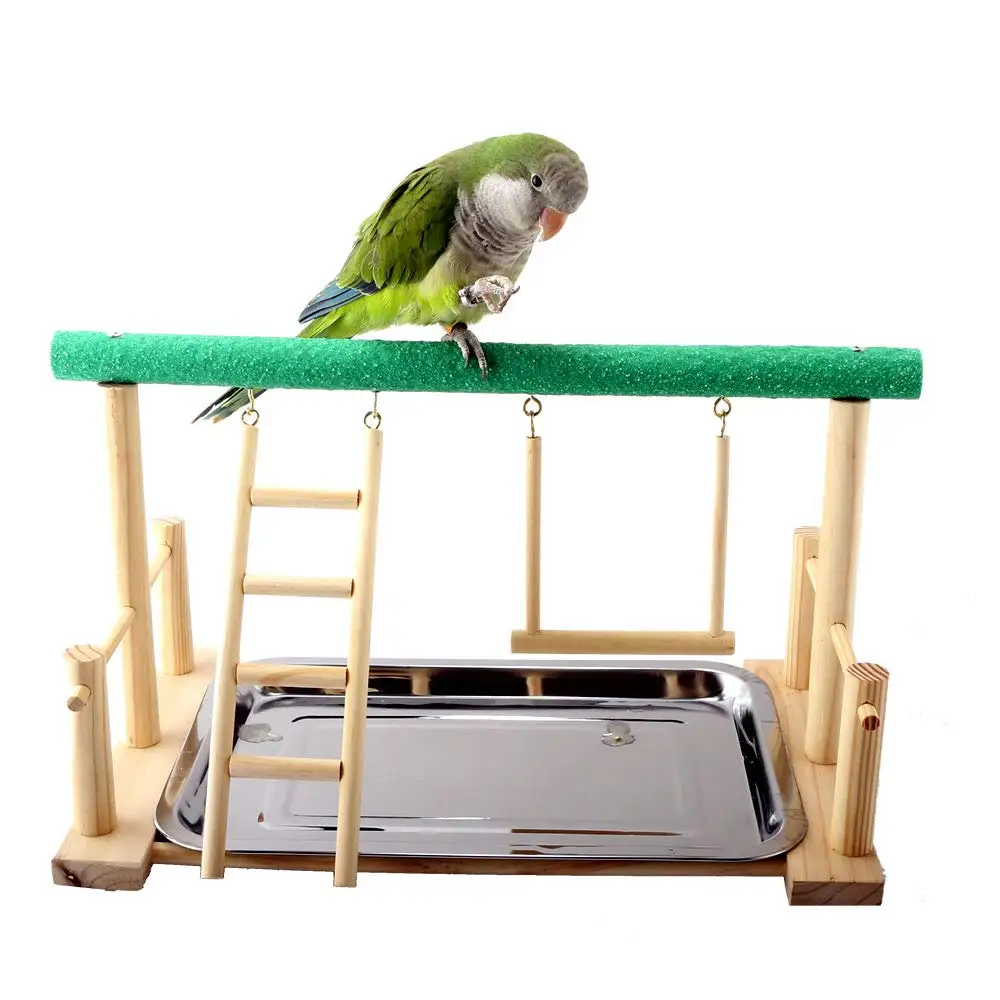 

Pet Parrot Playstand Bird Play Stand Cockatiel Playground Wood Perch Gym Playpen with Ladder Swing Toys Exercise Play