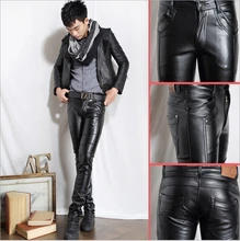 Herren winter Leder Hosen männer hosen Kunstleder Pu sexy schwarz Farbe Motorrad Dünne Kunstleder Hosen Für Männer freies verschiffen