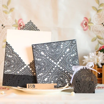 

24pcs/lot Laser Flower Love Heart Wedding Invitation Party Candy Box Birthday Party Invitation Card Wedding Party Favors (Black)