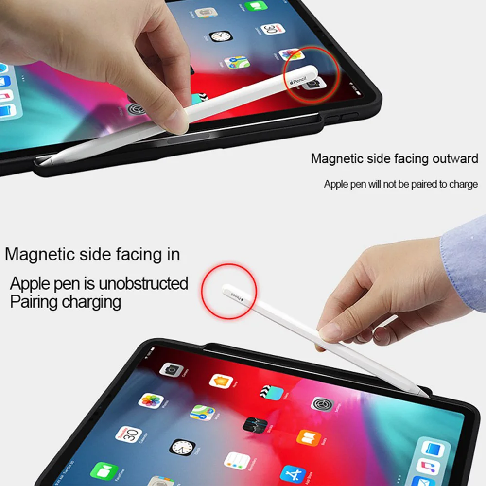 Skup Pokrowiec na klawiaturę Bluetooth do iPada Pro 12.9 11 2018 Auto Sleep Wake Smart PU Skórzany pokrowiec ochronny Ultra Thin Folio Stand Pen Slot Shell Shell Akcesoria do iPada Pro 11 \