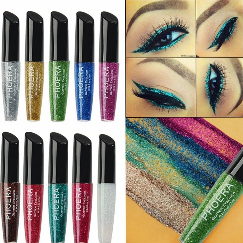 

12 Color Glitter Eyeliner Liquid Long-lasting Make Up Eye Liner Gold Red Blue Green Pink Waterproof Eyeliners Shiny Eyliner