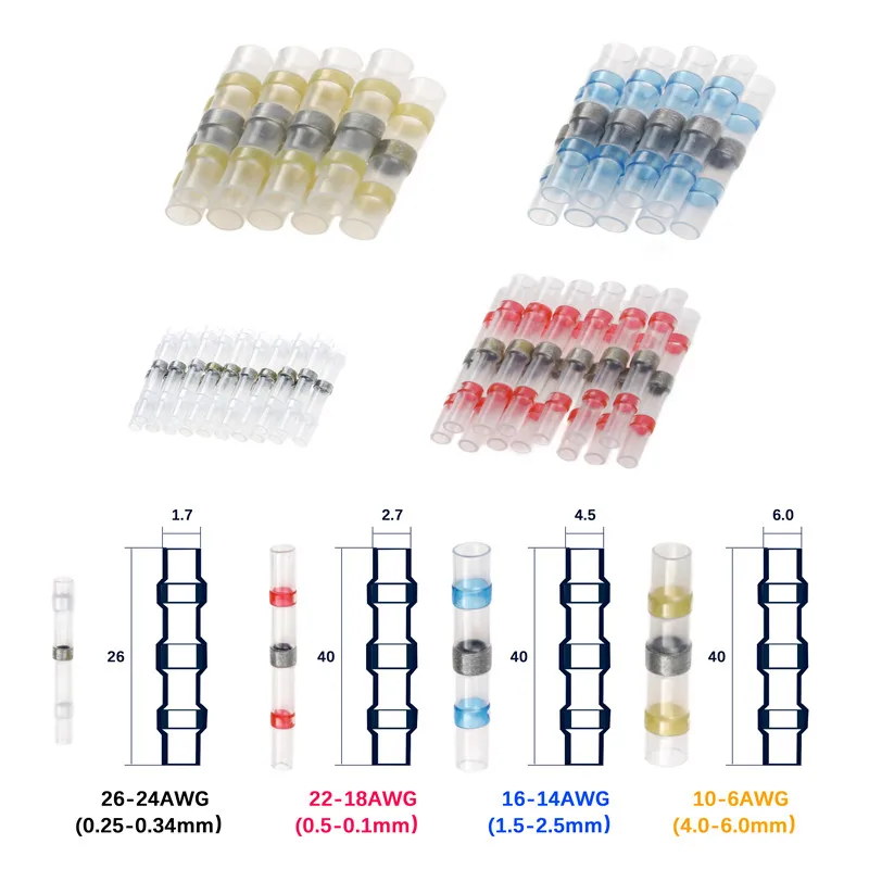 

60 Pcs Heat Shrink Sordering Terminals Waterproof Solder Sleeve Tube Insulated Butt Electrical Wire Connectors Assorted Kit
