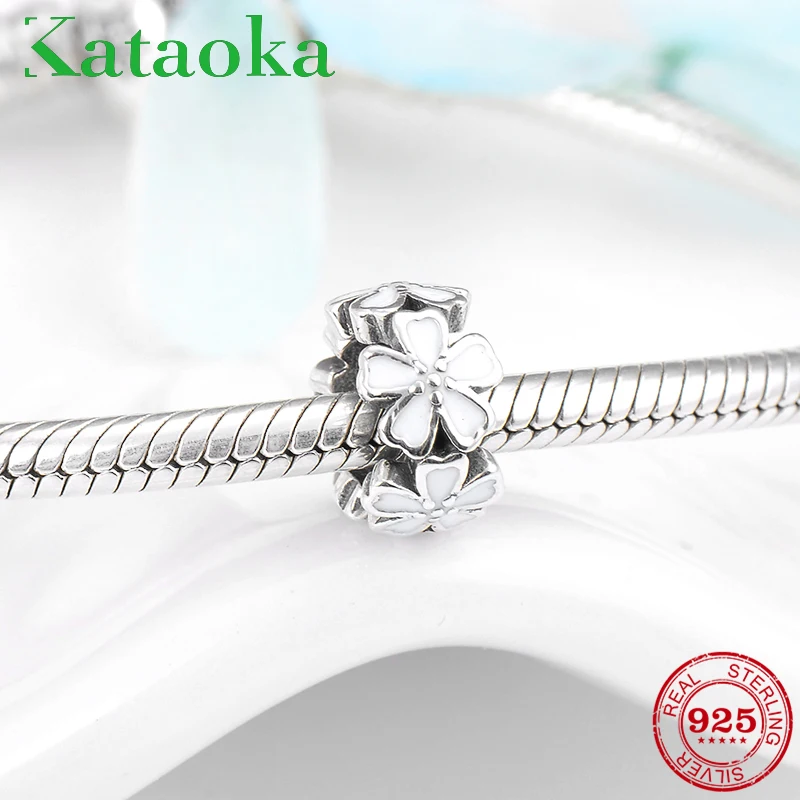 

925 Sterling Silver white elegant Flower beads womens accessories Fit Original Pandora Charms Bracelet Jewelry making 2018