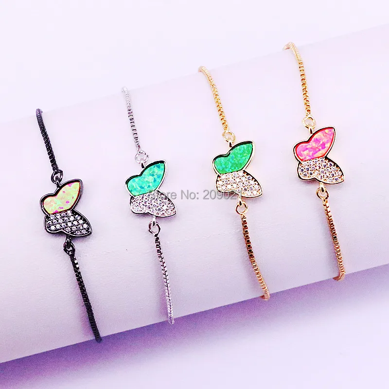 

8Pcs New Fashion Micro Pave CZ Opal Butterfly Charm Connector Bracelet Adjustable Chain Macrame Bracelet Girls Jewelry Gifts