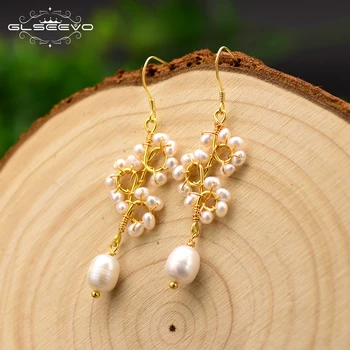 

GLSEEVO Handmade Original Design Natural Pearl Dangle Earrings For Women Part Gift Flower Drop Earrings Luxury Jewellery GE0671