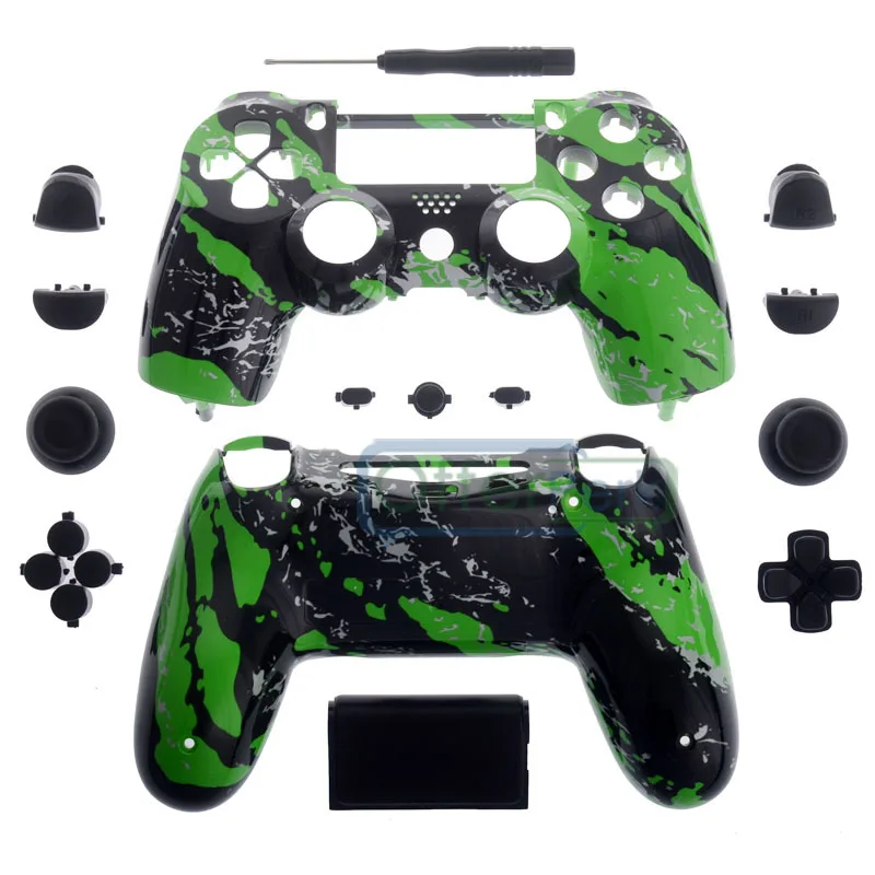 Зеленый всплеск узорной полный корпус оболочки кнопки Замена для PS4 контроллер JDM-010 JDM-020