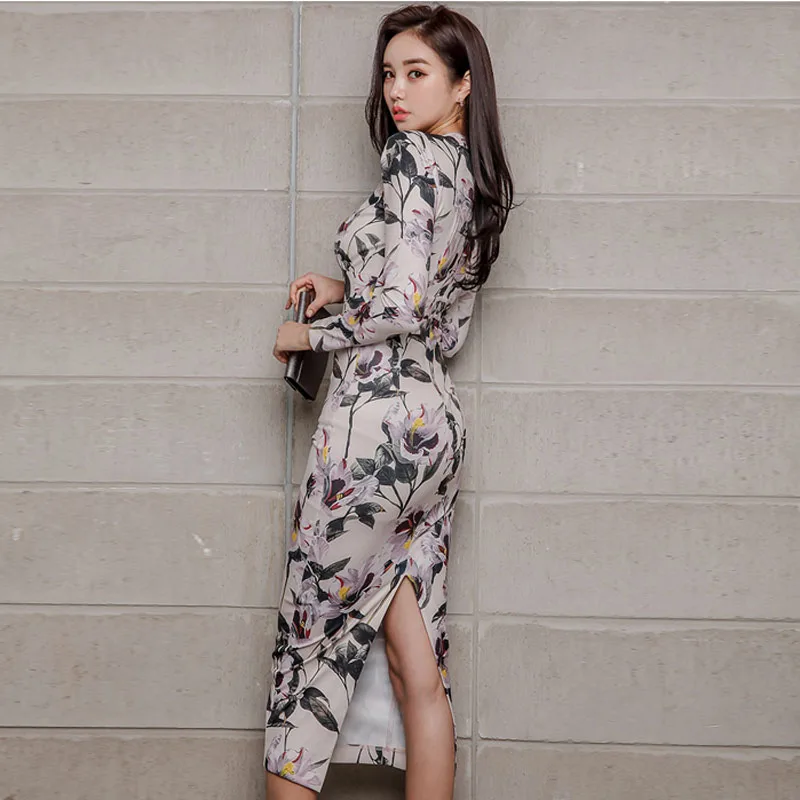 Buy Best Fy5dX Athens Floral 2019 Spring Office Lady Dress V Neck High Waist Mid Calf Length Wrist Sleeve Pencil Women's Dresses Buy Best Fy5dX Athens Floral 2019 Spring Office Lady Dress V Neck High Waist Mid Calf Length Wrist Sleeve Pencil Women's Dresses