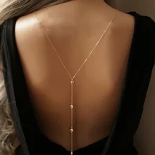 2016 New Women Design Crystal Backdrop Necklace Gold plated Back Body Chain Jewelry Wedding Backless Dress Accessories