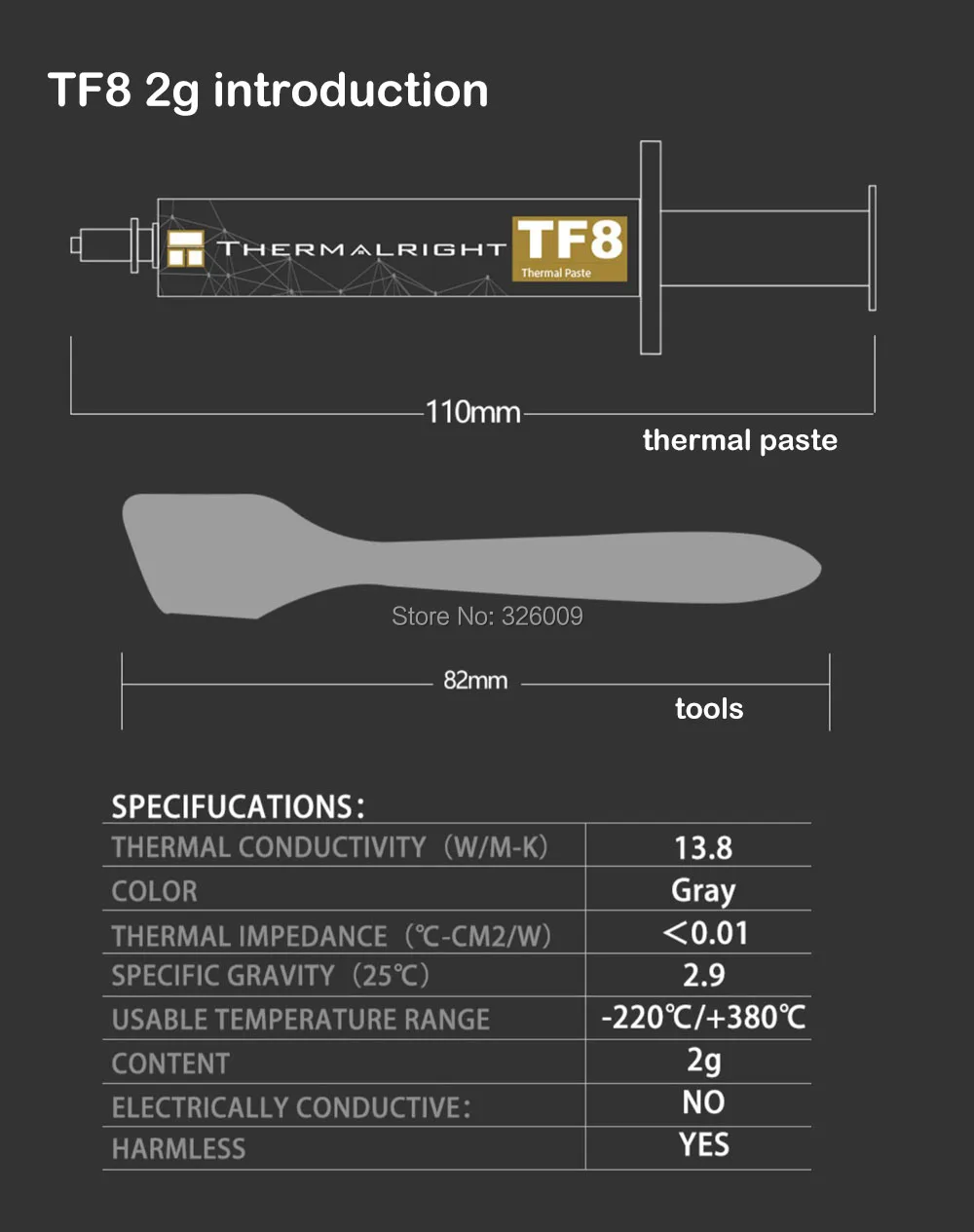 Тепловой правый TF8 2G 5,8g 12,8G 13,8 W/m. k процессор GPU радиатор охлаждения радиатор Тепловая паста, смазка композитная смазка кремнезема