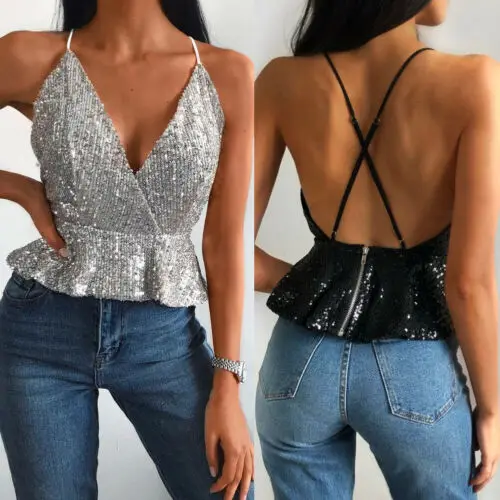 

Sexy Fashion Women Bling Strap Vest Sleeveless Loose Tank Tops Backless Camisole