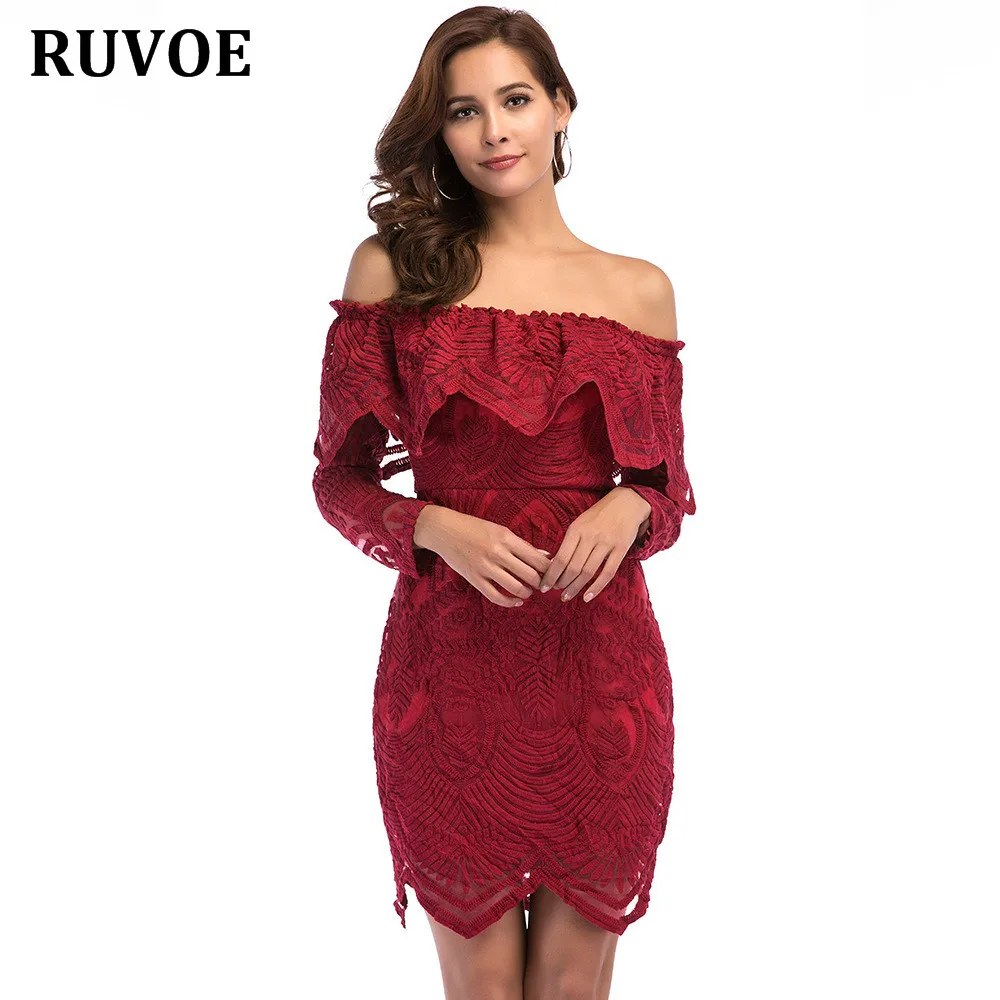 Wine Red Dresses Womens 2018 Autumn Women Fashion Casual Ruffles