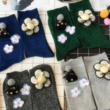 Gtglad, Новое поступление, корейский стиль, модные женские носки, женские, весна-зима, необычные, с блестками, с цветами, с камнями, ручная работа, носки