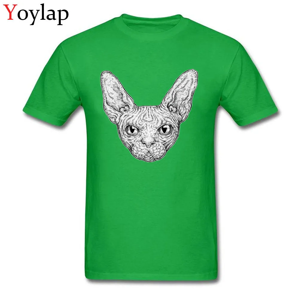 Design Men's Sphinx Cat T-Shirt Latest Summer Autumn Short Sleeve Crewneck 100% Cotton Tops Shirt Printed Tee-Shirt green