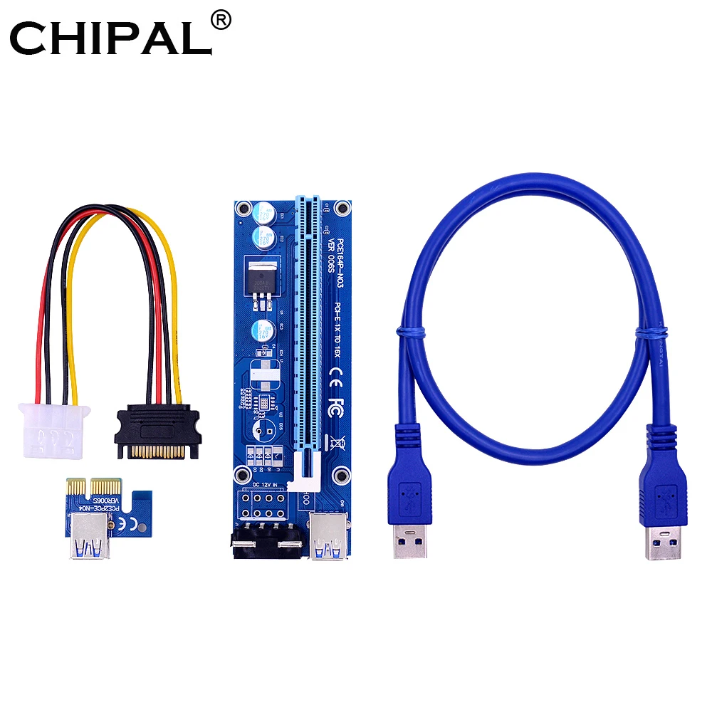 Переходная карта CHIPAL VER006S PCI-E, 60 см, 100 см, кабель USB 3,0, PCI Express, 1X к 16X, расширитель PCIe, адаптер для майнинга биткоинов - изображение