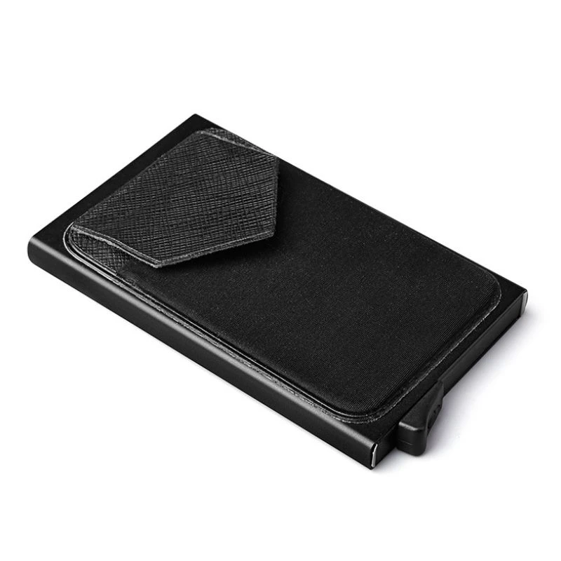 

Aluminum Wallet With Pocket ID Card Holder Rfid Blocking Slim Metal Wallets Automatic Slide Credit Card Case Protector Black